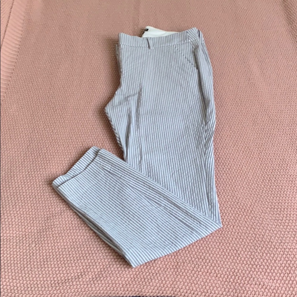 Blue and white seersucker pants